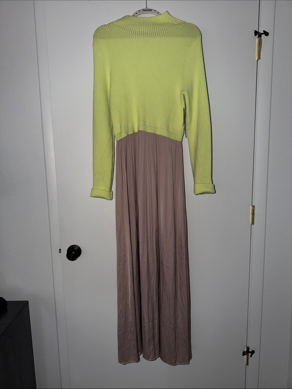 Anthropologie Neon Yellow and Taupe Sweater Maxi Dress